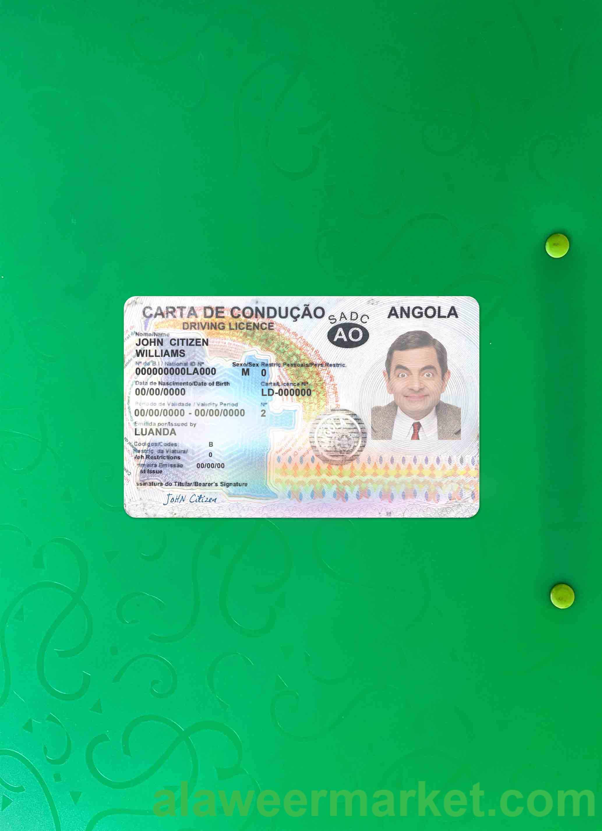 Angola driving license 2018-2028 photolook FRONT
